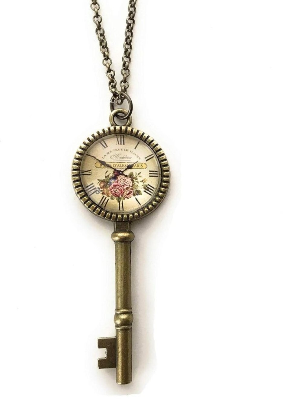 Vintage Floral Key Necklace - Handmade Pendant for Women, Boho Chic Jewelry